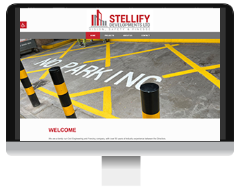 Stellify Developments Ltd screenshot with logo and no parking yellow and white painted road